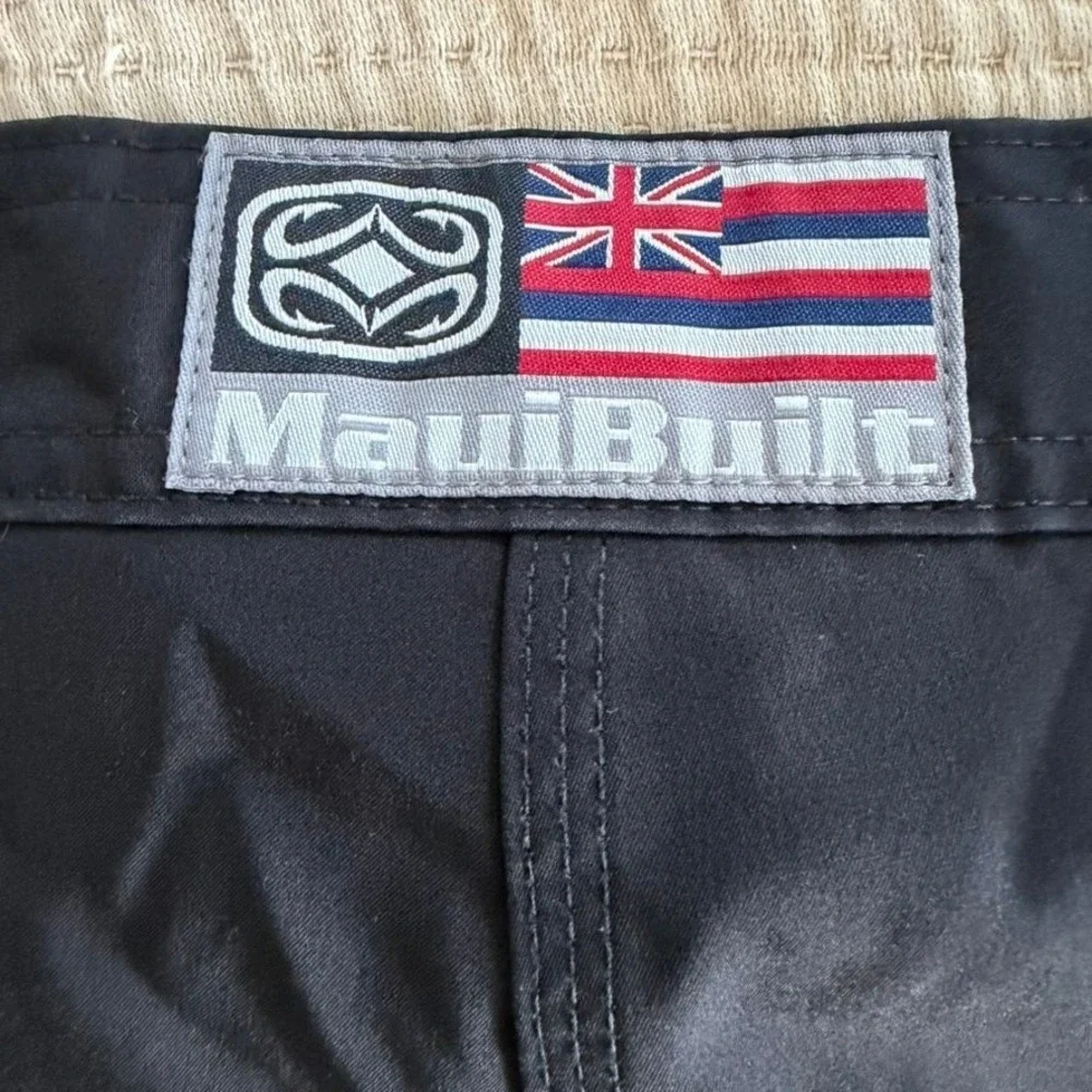 Maui Built Board Shorts Men Size 32 Black Cargo Pocket Lace Up‎ Swim Trunks Surf